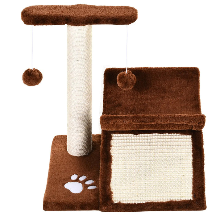 Chat grattant le post petit, pour les chats avec une balle de jeu marron 40x30x43cm