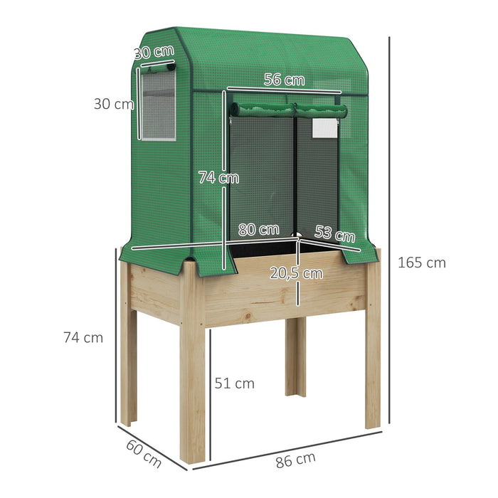 2-in-1 Hochbeet Pflanzenkasten Frühbeet Gewächshaus, Natur + Grün, 86cmx60cmx165cm