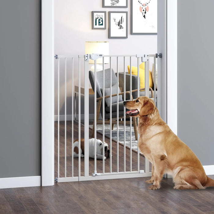 Grilles circulaires pour chiens verrouillez automatiquement sans forage blanc, 97,5x104.1cm