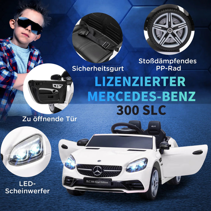 Kinder-Elektroauto, mit LED-Scheinwerfern, Sicherheitsgurt, Hupe, Musik, 3 bis 5 km/h, weiss, 107x62,5x44cm