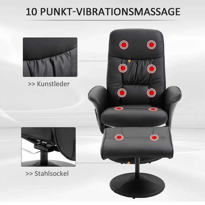 Massage chair with foot stool lying function with 10 vibration points 76x81x105cm