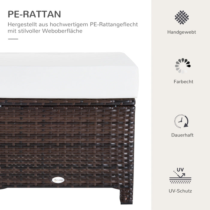 Poly Rattan Hocker mit Kissen Sitzhocker Braun + Cremeweiss, 50x50x35cm