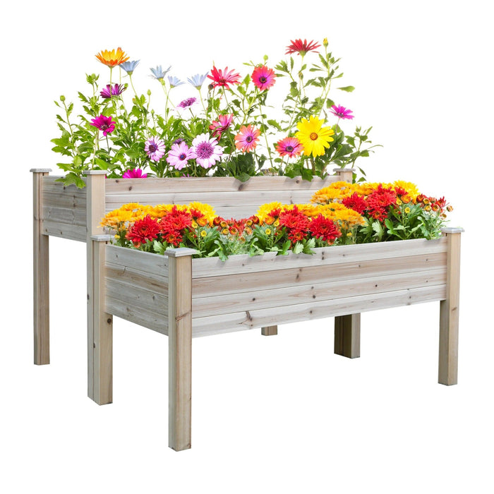 Hochbeet Pflanzenbeet Blumenkasten, 2 Pflanzkästen, Massivholz, Natur, 115cmx114cmx76cm