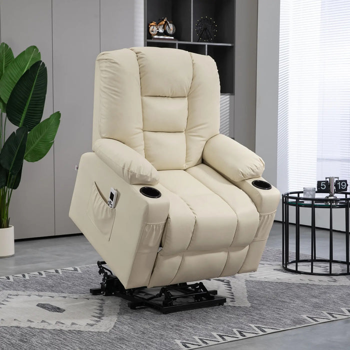 Massagesessel Aufstehhilfe Seniorensessel inkl. Fernbedienung 4 Massagemodi Cremeweiss, 90x98x102cm
