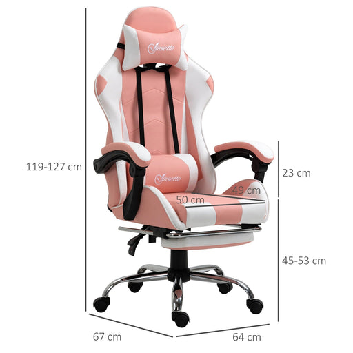 Gaming-Stuhl Computerstuhl mit Kopfstütze Bürostuhl höhenverstellbar 360°drehbar Kunstleder Rosa, 64x67x119-127cm