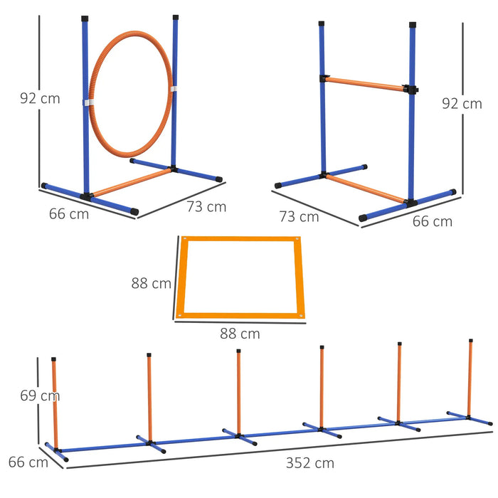 Hunde-Agiliy-Set Hundeparcours mit Reifen Hürde Slalom, 352x66x69cm