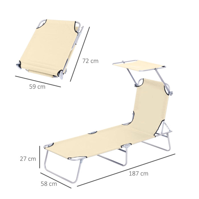 Sonnenliege Gartenliege Wellnessliege Strandliege klappbar mit Sonnenschutz Beige, 187x58x36cm