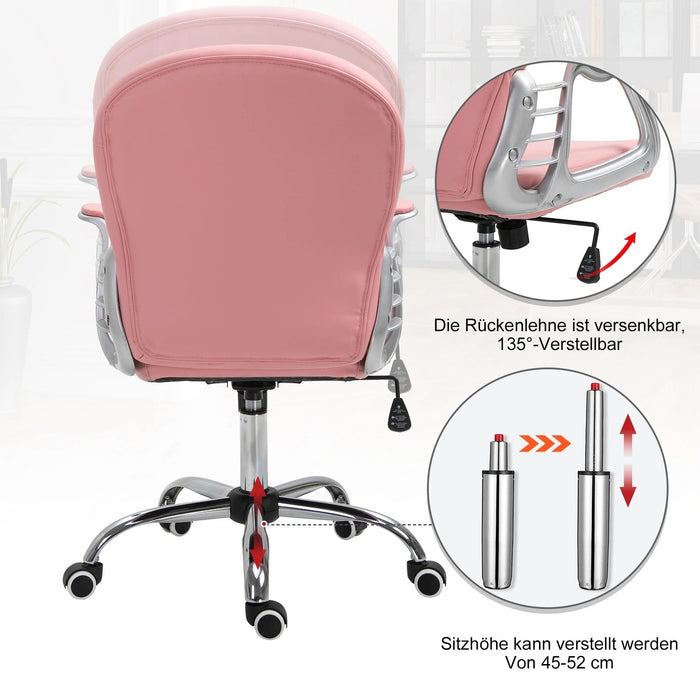 Ergonomischer Bürostuhl gepolsterte Rückenlehne Rosa, 59,5x60,5x95-105cm