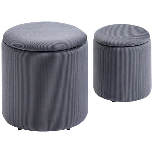 Hocker Zweier-Set Ottomane mit Stauraum weiche Polsterung Cordoptik, Grau, 40x40x41cm