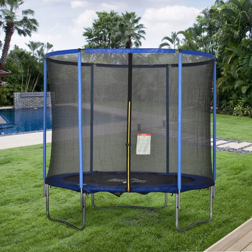 Trampolin mit Sicherheitsnetz Gartentrampolin für Innen- und Aussenbereich Fitnesstrampolin für Kinder und Erwachsene Stahl Blau+Schwarz bis 113,6kg, Ø244x240Hcm