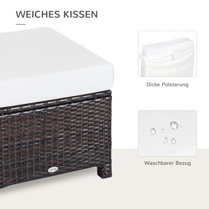 Poly Rattan Hocker mit Kissen Sitzhocker Braun + Cremeweiss, 50x50x35cm