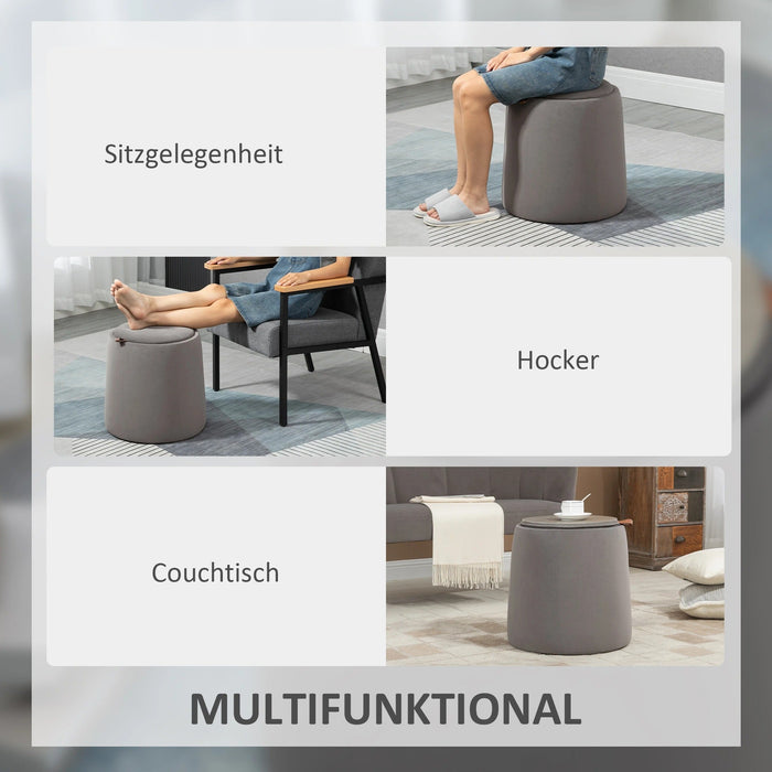 2-in-1 Hocker in Samtoptik inklusive Stauraum und abnehmbaren Deckel Grau, 44x44x47,5cm