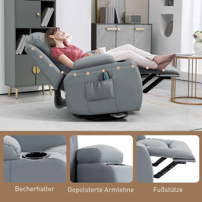 Chaise de massage avec rocker, fonction allongée et chaleur, minuterie, 5 modes, rotatif, gris clair