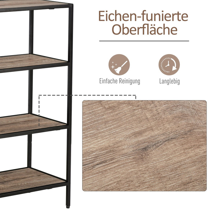 Standregal, Bücherregal Lagerregal Industrieller Stil, Schwarz+helle Eiche, 120x32x95cm