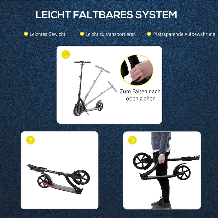 Roller Tretroller Kickscooter Klapproller, klappbar, Stossdämpfer, ab 14 Jahren, Schwarz