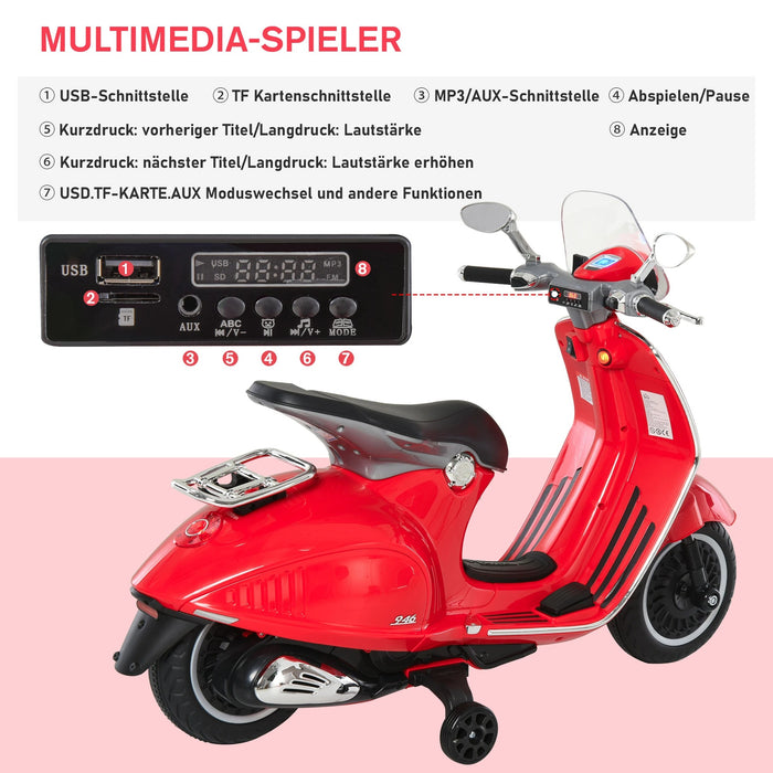 Véhicule pour enfants, moto électrique avec éclairage de musique MP3, 3-6 ans, PP, rouge, 108x49x75cm