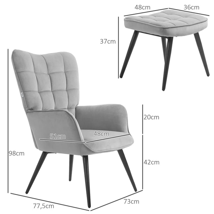 Détendez le fauteuil avec fauteuil ottoman avec tabouret de pied, set en 2 parties, gris