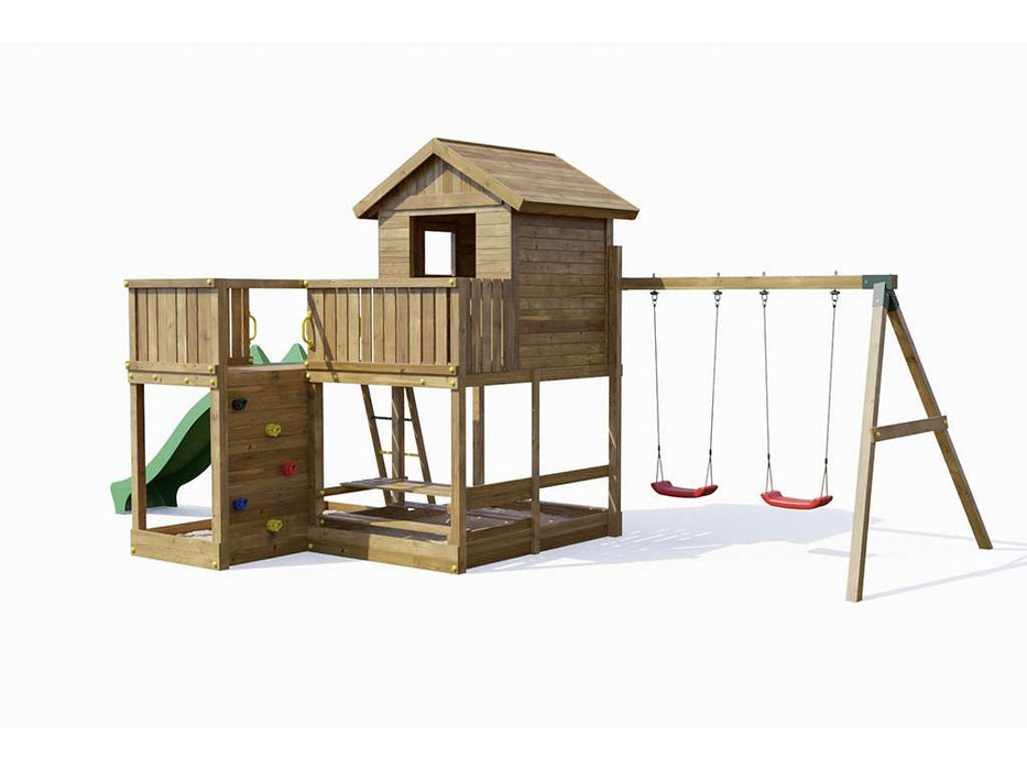 Palafitta 'NEPTUN' impregnata a pressione con scivolo verde, 558x301x280cm (LxPxA)