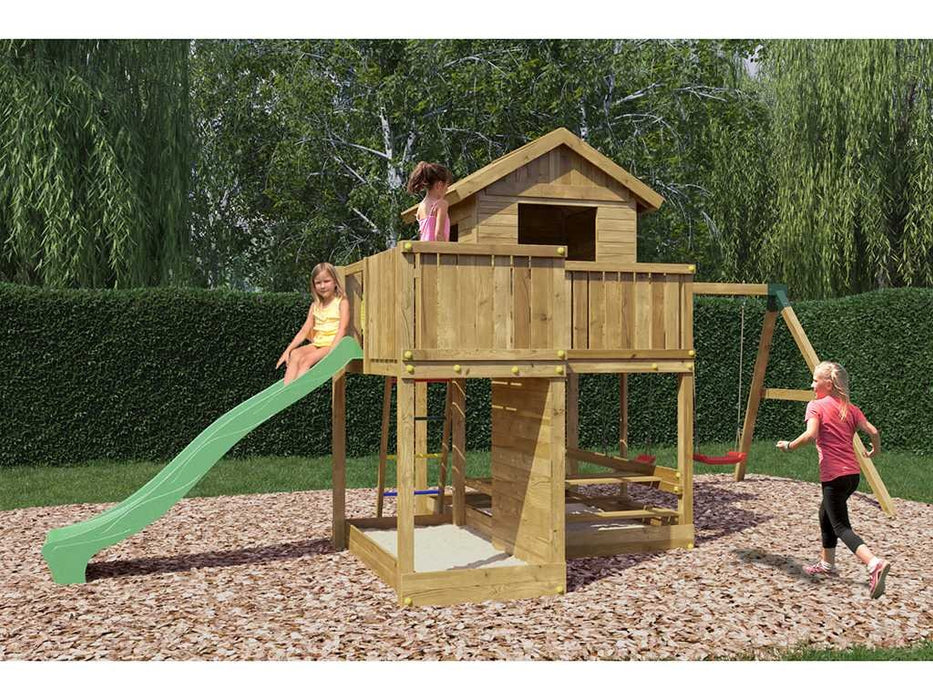 Palafitta 'NEPTUN' impregnata a pressione con scivolo verde, 558x301x280cm (LxPxA)