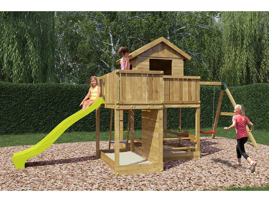 Palafitta 'NEPTUN' impregnata a pressione con scivolo giallo, 558x301x280cm (LxPxA)