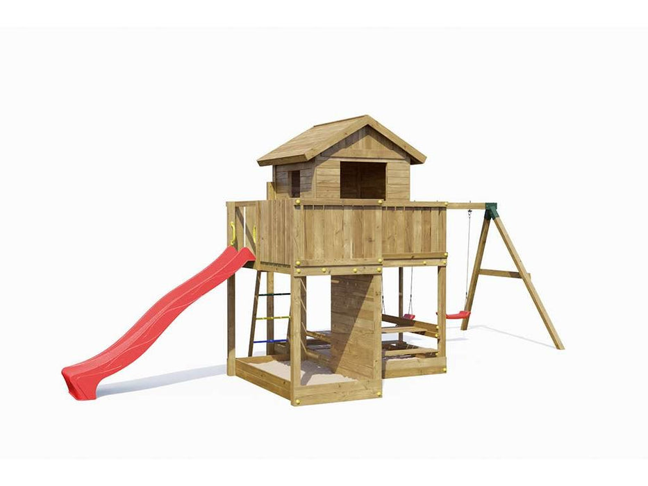 Palafitta 'NEPTUN' impregnata a pressione con scivolo rosso, 558x301x280cm (LxPxA)