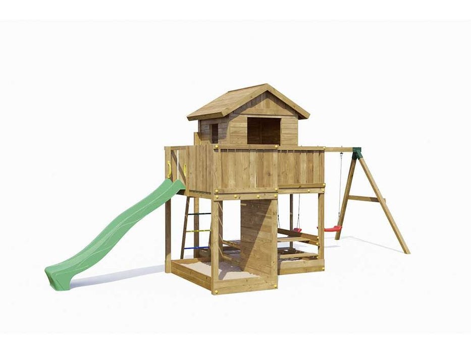 Palafitta 'NEPTUN' impregnata a pressione con scivolo verde, 558x301x280cm (LxPxA)