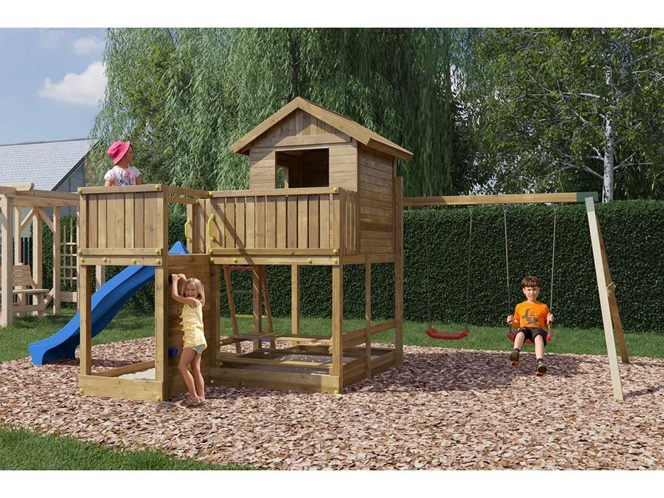 Palafitta 'NEPTUN' impregnata a pressione con scivolo blu, 558x301x280cm (LxPxA)