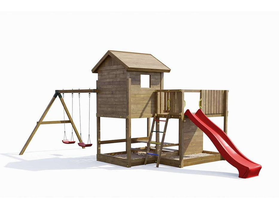 Palafitta 'NEPTUN' impregnata a pressione con scivolo rosso, 558x301x280cm (LxPxA)