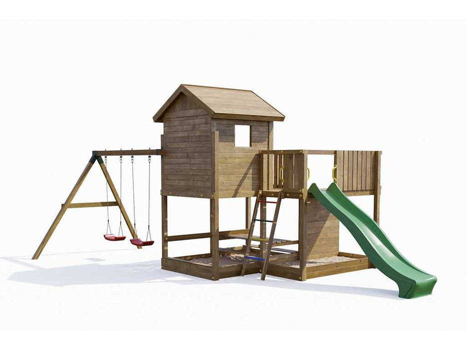 Palafitta 'NEPTUN' impregnata a pressione con scivolo verde, 558x301x280cm (LxPxA)