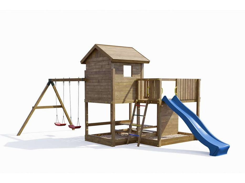 Palafitta 'NEPTUN' impregnata a pressione con scivolo blu, 558x301x280cm (LxPxA)