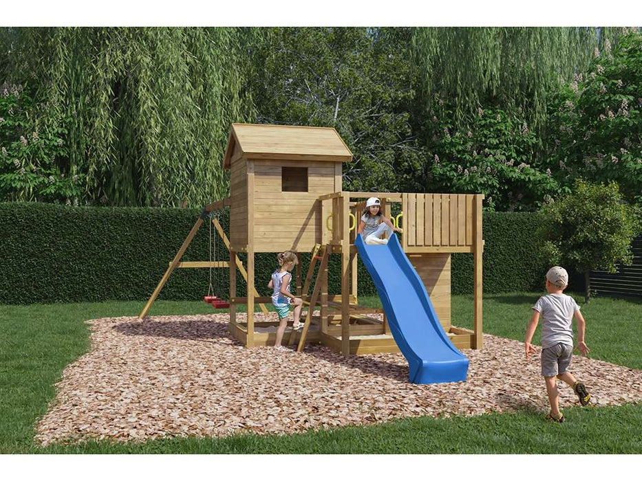 Palafitta 'NEPTUN' impregnata a pressione con scivolo blu, 558x301x280cm (LxPxA)