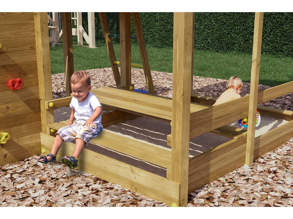 Palafitta 'NEPTUN' impregnata a pressione con scivolo blu, 558x301x280cm (LxPxA)