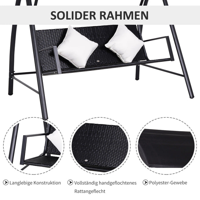 3-Sitzer Hollywoodschaukel Schaukel Polyrattan Metall mit Kissen belastbar bis 360kg