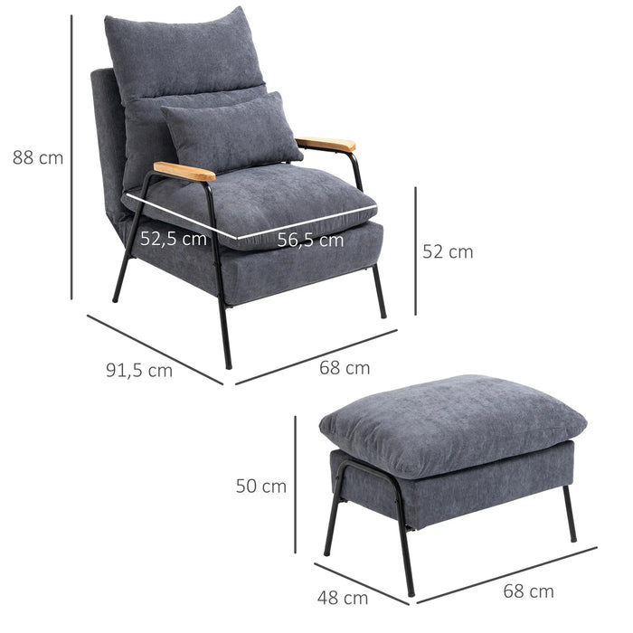 Fauteuil avec ottoman, y compris des oreillers, gris, 68x91.5x88cm