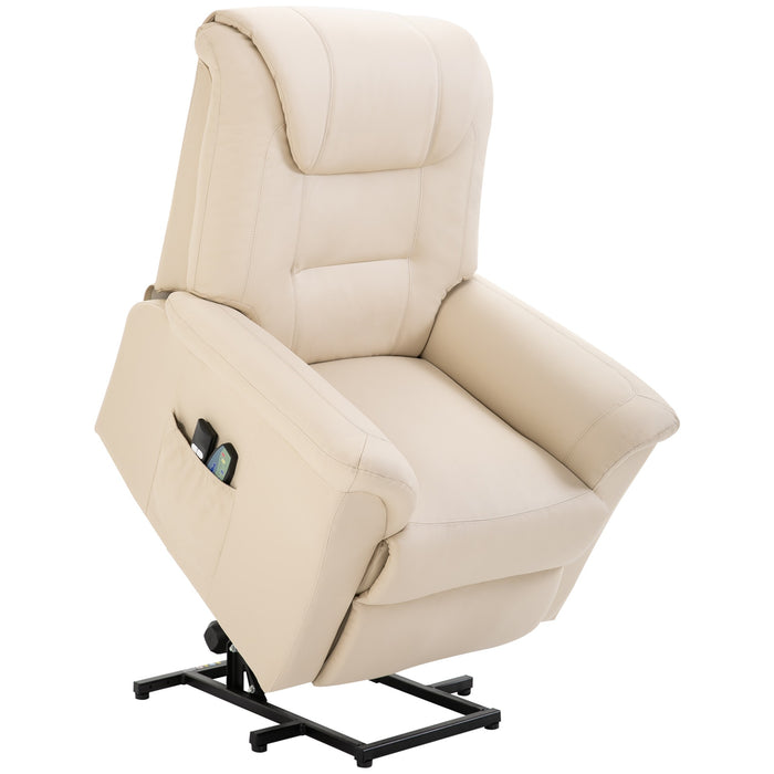 Fauteuil de massage avec aide à la relève, 8 points de vibration, fonction chauffante, repose-pieds, blanc crème, 93x95x106cm