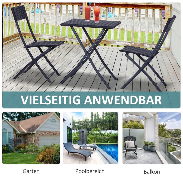 Polyrattan Bistroset für 2 Personen Sitzgruppe Rattan Gartenmöbel Set Garnitur Schwarz