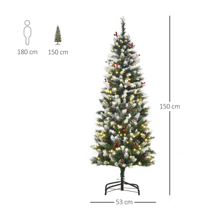 Arbre de Noël avec des baies et des pignons, des lumières LED - 150 cm