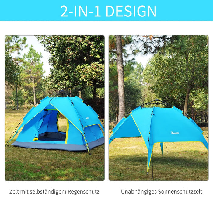 Campingzelt Sekundenzelt Pop Up Zelt Automatisch 3-4 Personen Blau + Gelb, 230x200x135cm