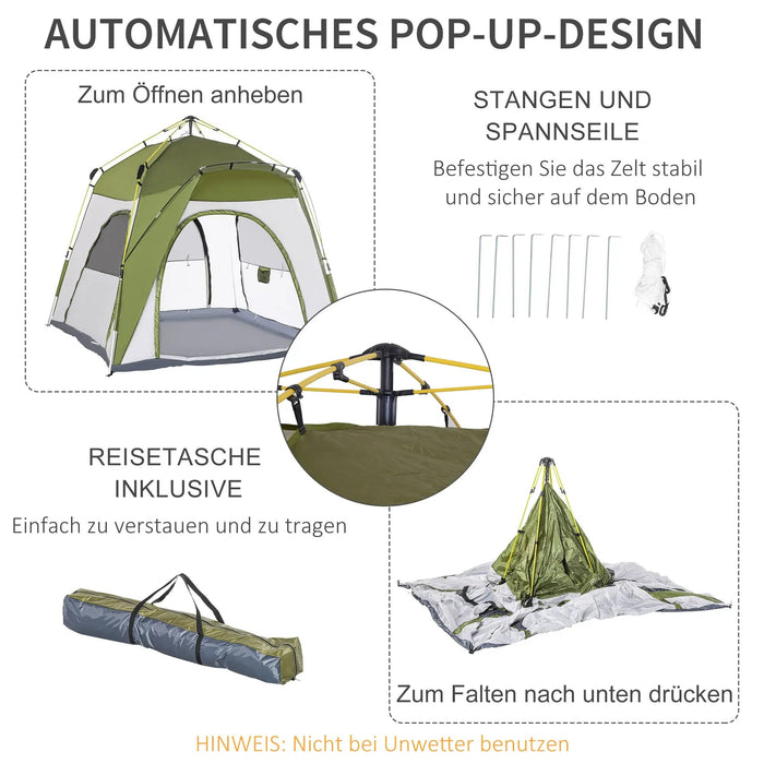 pop up zelt aufbauen Pop-up-Zelt Automatischer Aufbau Wetterfest Hydraulisch Grün + Grau, 2 — floki24