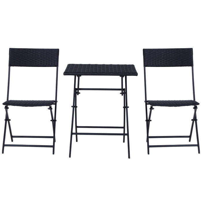 Polyrattan Bistroset für 2 Personen Sitzgruppe Rattan Gartenmöbel Set Garnitur Schwarz