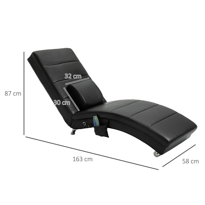 Relax Lounger avec fonction de massage en cuir synthétique ergonomique noir, 58x163x87cm