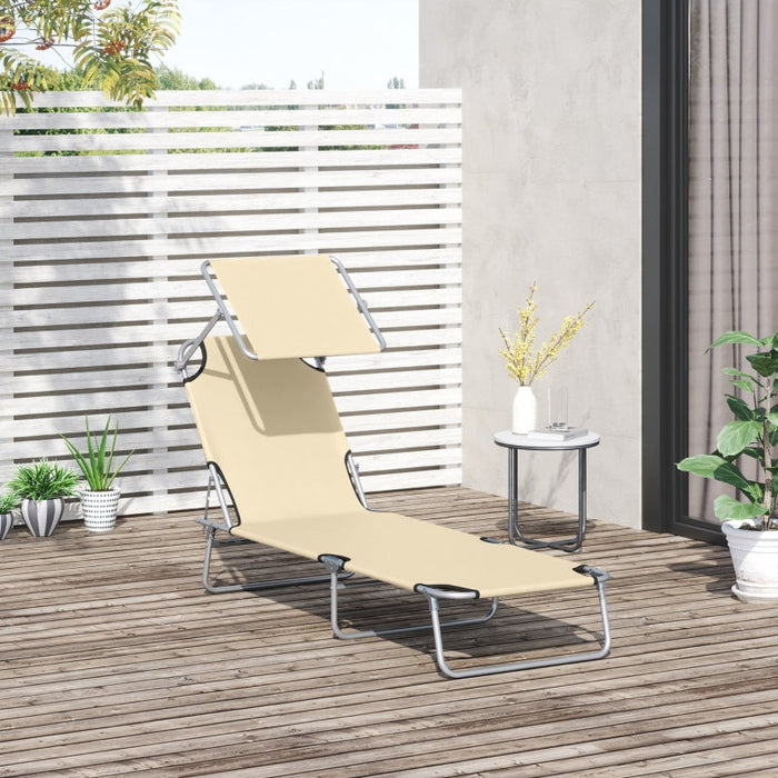 Sonnenliege Gartenliege Wellnessliege Strandliege klappbar mit Sonnenschutz Beige, 187x58x36cm