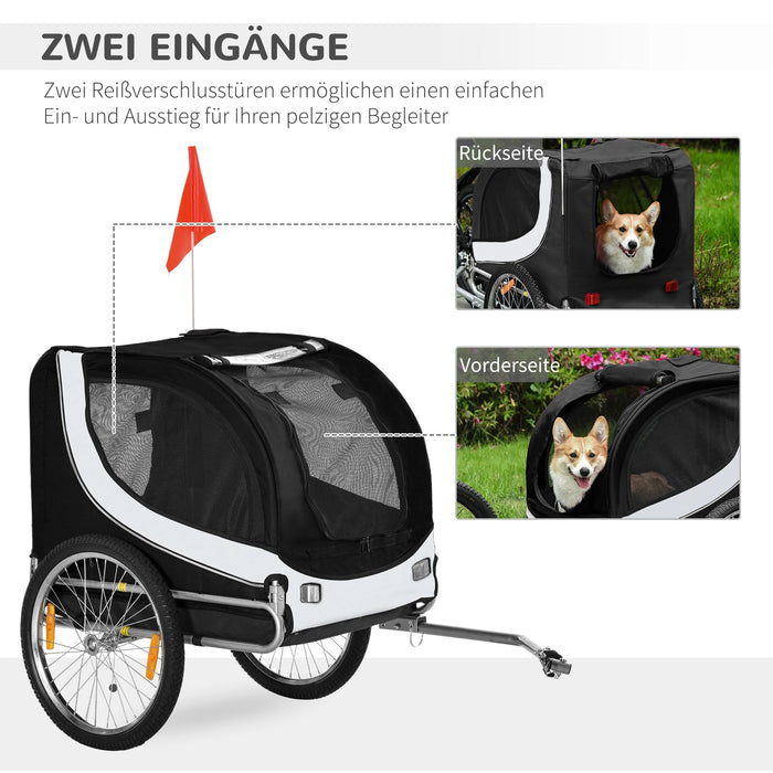 Remorque de vélo pour chiens avec blanc + noir, 130x73x90cm