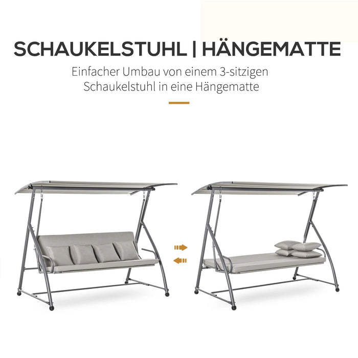 Hollywoodschaukel Gartenschaukel Hängebank 3 sitzer Schaukel mit verstellbarem Dach Liegefunktion Polyester Braun, 215x120x165cm