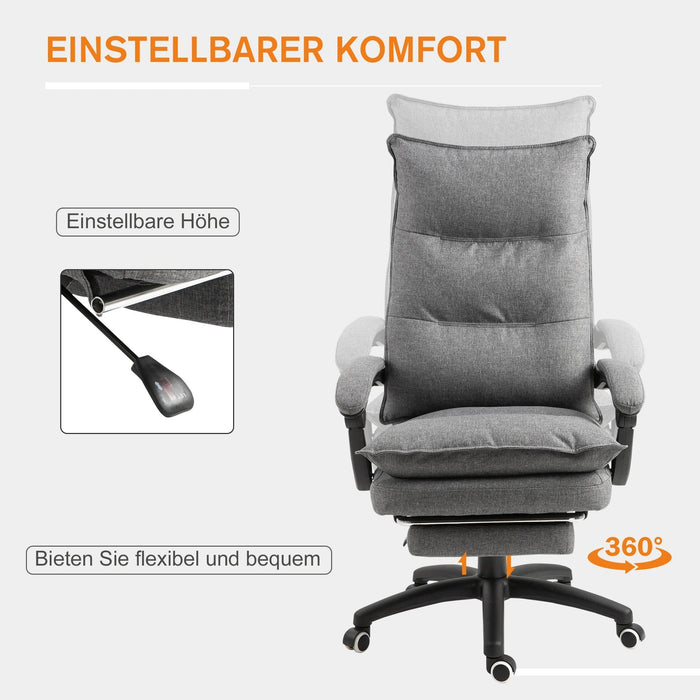 Bürostuhl mit Massagefunktion höhenverstellbar ergonomisch Grau, 70x62x120-130cm