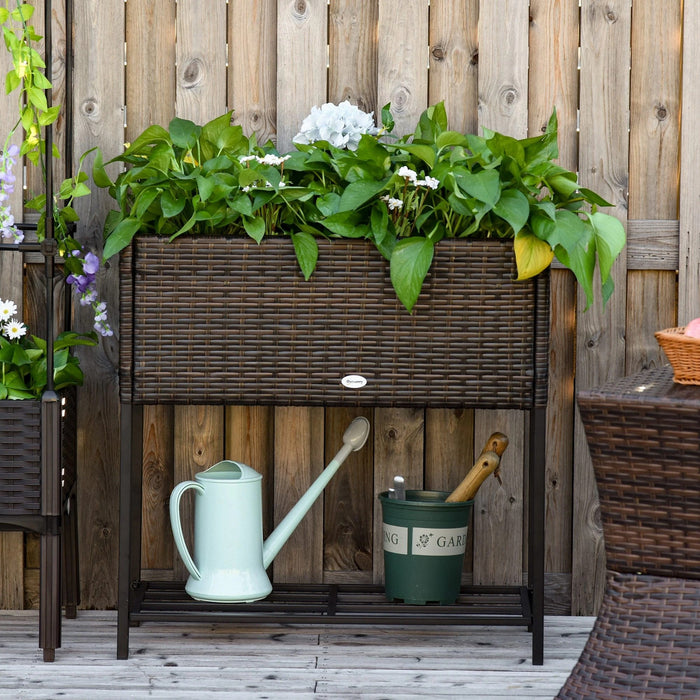 Poly Rattan Hochbeet Blumenkasten mit Füssen Blumentopf mit Ablage Braun, 70x30x70cm