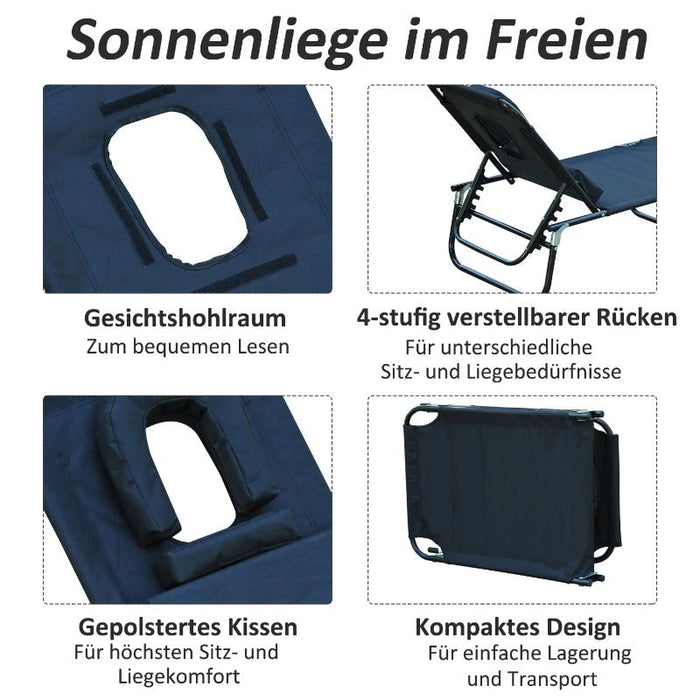 Sonnenliege Gartenliege Relaxliege Dreibeinliege mit Lesefenster Gesichtsöffnung Schwarz