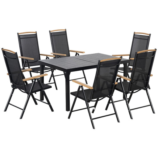 Sitzgruppe klappbar für 6 Personen 1 Tisch+6 Stühle Gartenmöbel Set Sitzgarnitur Aluminium Mesh Schwarz