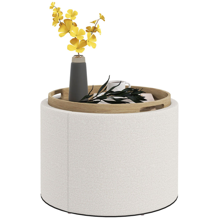 Hocker Polsterhocker versteckter Stauraum umdrehbarer Deckel Creme + Natur, 56x56x42cm