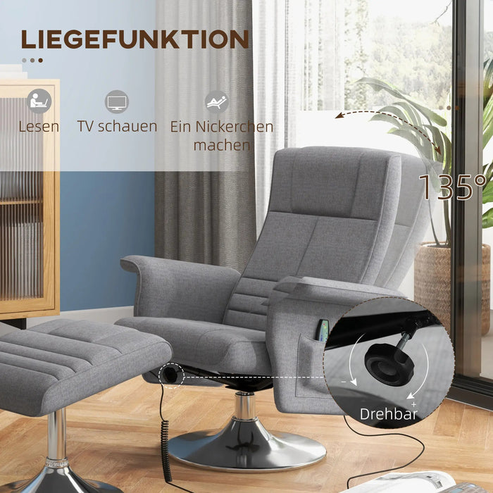 Massage chair, with Ottoman, 8 vibration heads, inclination function, 78x95x88cm